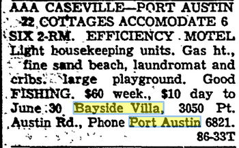 Bayside Villa and Cottages & Motel - June 1963 Ad (newer photo)